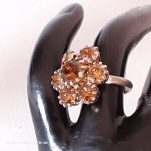💎Amber Color Stone Ring Pretty Flower Pattern Adjustible Size